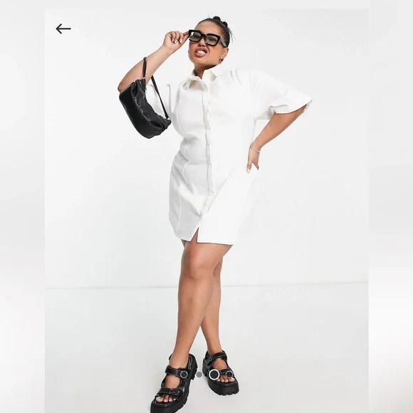 asos curve shirt dress ASOS DESIGN Curve mini shirt dress with wide cuffs and oversized pockets in black On Sale Now with Up to 25% Off